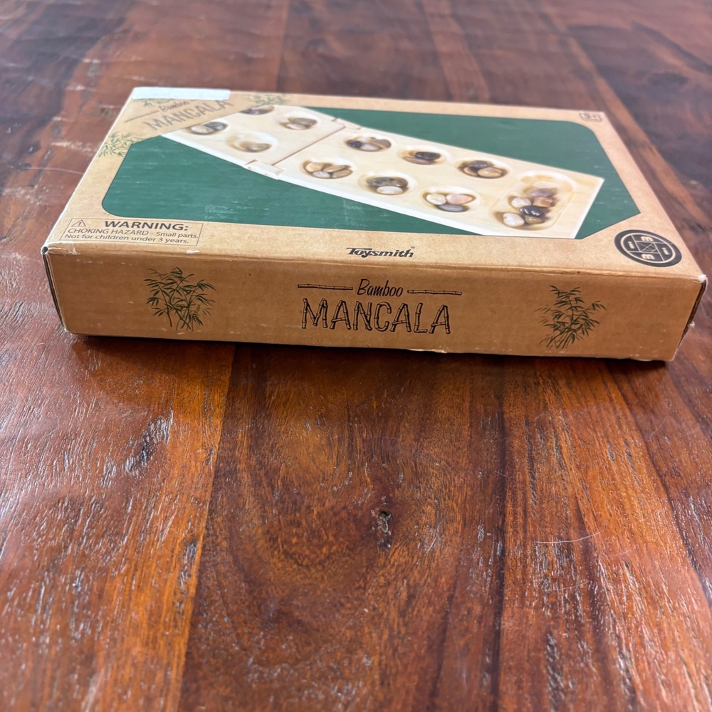 Toysmith Bamboo Mancala Strategy Board Game Folding Wood Set 8139 Natural Stones - Picture 6 of 8